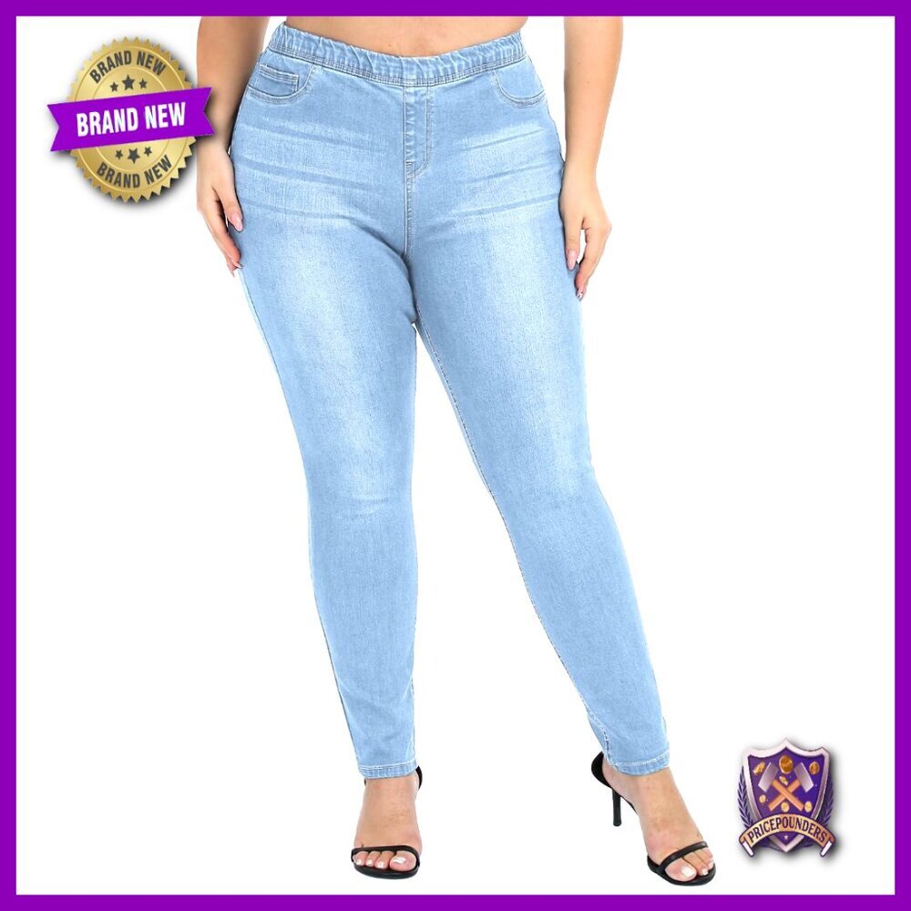 High Waist Stretch Jeggings, Plus Size Skinny Fit Pull On Jeans with Pockets